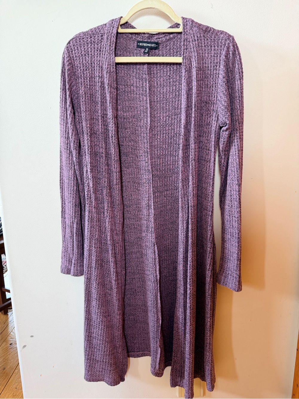 Inspired Hearts Open-Front Longline Cardigan - Mauve